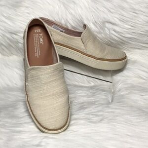 Toms Sunset Slip-On Platform Sneakers, Natural Slubby Cotton, 9.5 - New In Box